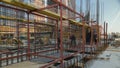 Construction workers working on steel rods used to reinforce concrete timelapse