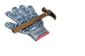 Construction working gloves and hammer on white background Royalty Free Stock Photo