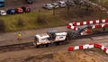 Construction works on road restructuring. Milling the asphalt layer .