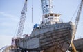 Construction of yacht at shipyard