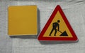 Construction zone sign in urban environment Royalty Free Stock Photo