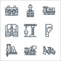 Constructions line icons. linear set. quality vector line set such as excavator, mixer, spanner, crane, lifejacket, truck,