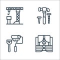 Constructions line icons. linear set. quality vector line set such as lifejacket, roller, hammer