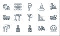constructions line icons. linear set. quality vector line set such as wheels, engineering, roller, excavator, engineering, truck,