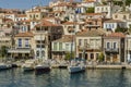 Boats moored in the port of pores Royalty Free Stock Photo