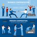 Constructive Business Confrontation Flat Banners Set