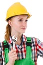 Constructon worker female with wrench isolated Royalty Free Stock Photo