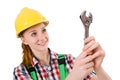 Constructon worker female with wrench isolated Royalty Free Stock Photo