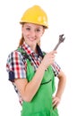 Constructon worker female with wrench isolated Royalty Free Stock Photo