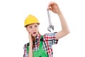 Constructon worker female with wrench isolated Royalty Free Stock Photo