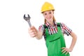 Constructon worker female with wrench isolated Royalty Free Stock Photo