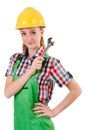 Constructon worker female with wrench isolated Royalty Free Stock Photo