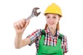 Constructon worker female with wrench Royalty Free Stock Photo