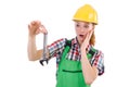 Constructon worker female with wrench Royalty Free Stock Photo