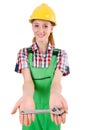 Constructon worker female with wrench Royalty Free Stock Photo