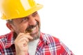 Constructor biting bitcoin Royalty Free Stock Photo