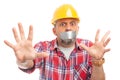 Constructor making stay away gesture with hands Royalty Free Stock Photo