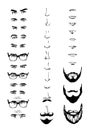 Constructor with men hipster glasses, beards, mustaches, eyes, nose, mouth