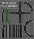 Constructor of road sections with marking lines. Crossroads. Set of elements for designing traffic. Isolated vector