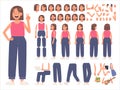 Constructor teen girl character for animation. A wide variety of body positions, arms and legs, postures and gestures