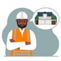 The constructor is thinking about building a house. A sad man in a hardhat and a vest is planning a work process Royalty Free Stock Photo