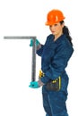 Constructor woman holding L ruler Royalty Free Stock Photo