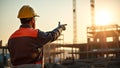 A constructor working on the site, wearing a safety helmet and reflective vest. Generative AI