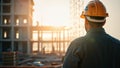 A constructor working on the site, wearing a safety helmet and reflective vest. Generative AI