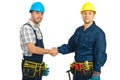 Constructors workers hand shake Royalty Free Stock Photo