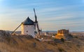 Consuegra windmills and castle long exposure at dusk Royalty Free Stock Photo