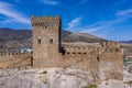 Consul Castle of the Genoese Fortress in Sudak, Crimea. Aerial view