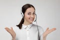 Consultant of call center in headphones Royalty Free Stock Photo