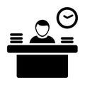 Consultant icon vector male person avatar symbol with table for office work in flat color glyph pictogram