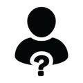 Consultant icon vector question mark with male user person profile avatar symbol for help sign in a glyph pictogram