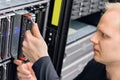 It consultant install blade server in datacenter Royalty Free Stock Photo
