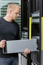It consultant install blade server in datacenter Royalty Free Stock Photo