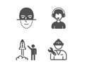 Consultant, Launch project and Face recognition icons. Repairman sign. Vector Royalty Free Stock Photo