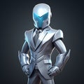 Technological Silver Suit Character On Dark Matte Background