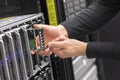 It consultant work on blade server in datacenter Royalty Free Stock Photo