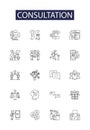 Consultation line vector icons and signs. Counsel, Assistence, Advice, Huddle, Confabulation, Support, Dialogue, Meeting