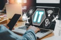 Consulting business concept, Business person hand typing keyboard with VR screen IT Consulting icon, robotic process automation,