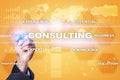 Consulting business concept. Text and icons on virtual screen. Royalty Free Stock Photo