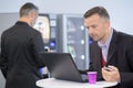 Consulting laptop at rest stop Royalty Free Stock Photo