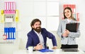 Consulting. Startup team. Business report. Successful business. Man and woman office. Boss manager director. Office Royalty Free Stock Photo