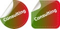 Consulting word on stickers button set, label, business concept