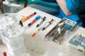 Consumables dental materials and dental instruments Royalty Free Stock Photo