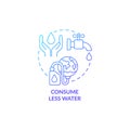 Consume less water blue gradient concept icon