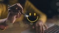 The consumer answered the survey conceptually. The customer creates a happy face smiling symbol using a digital pen. The notion of