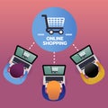 Consumer buy products from online shopping with laptop, e-commerce concept, top view