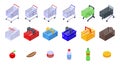 Consumer cart grocery icons set isometric vector. Shopping basket Royalty Free Stock Photo